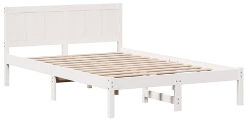 vidaXL Bettgestell Weiß 135 x 190 cm Massivholz Kiefer, Holz-Bettgestell, Zeitgemäße Schlafzimmermöbel, Modernes Design, Rechteckig, Schlafutensilien für Komfort