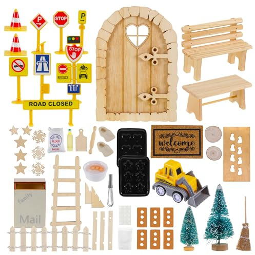 Dajidafu 50 Stück Wichteltür Set, Wichtel Zubehör Weihnachten Wichteltür Zubehör Wichtel Set Weihnachten Komplett Weihnachtswichtel Tür Set Wichteltür Komplettset mit Backset Baustelle Weihnachtsbaum
