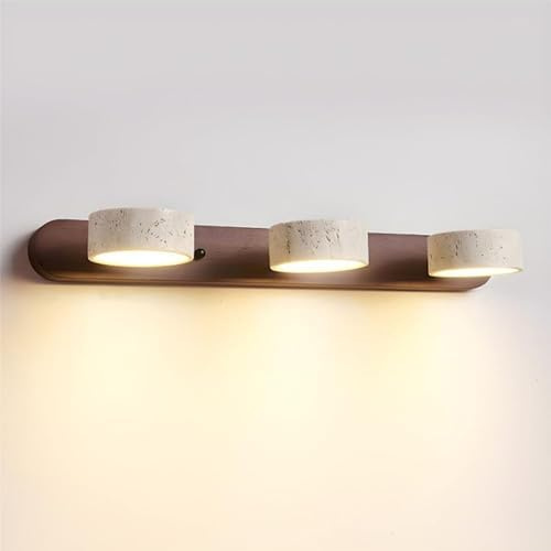 Yuelux Wandleuchte aus Naturstein (Travertin Gelb) – Moderne LED Badezimmerleuchte mit Drehbarem Schirm, Vanity Light über Spiegel, Dimmbar, für Flur & Make-up Bereich, Walnuss, Ø51cm, Dreifarbig