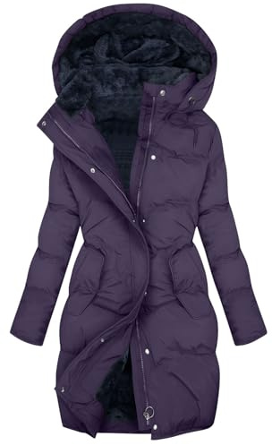 Manteau À Capuche pour Femme en Hiver, Doublure en Polaire Fermeture à glissière avec Boutons, Style Poche Doudoune pour, Parka, Veste Coton Femme, S-5XL