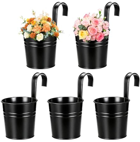 yotutun Maceteros Colgantes Exterior, 5 Piezas Macetas Colgantes de Hierro de Metal Macetas Cubo de Flores con Gancho Desmontable para Decoración Balcón Jardín Patio Pared Terraza, 10cm
