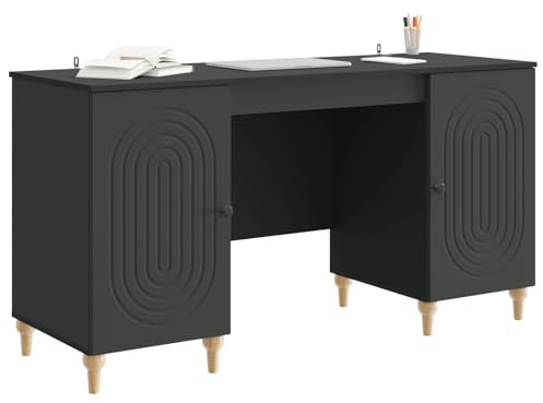 vidaXL Schreibtisch mit Regal Schwarz 142,5 x 50 x 75 cm Holzwerkstoff, Wohnzimmer, Rechteckiger Tisch, Moderner Stil, Viel Stauraum, Holzwerkstoff, Minimalistisch, Funktionell
