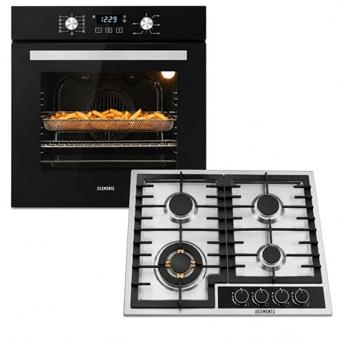 Gas Herdset | 60cm Einbaubackofen | Gaskochfeld 4 flammig | Gasokchfeld mit VOLLKUPFER-BRENNERN | Kindersicherung | Grill | Air Fry Funktion | STEAM CLEAN