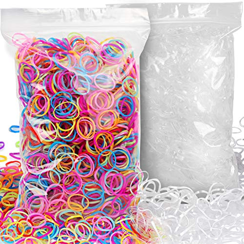 YGDZ 4 000 st elastiska hårband, klart hår elastiska små miniflickor gummiband baby barn småbarn hårband (2000 st genomskinliga + 2 000 st färgglada)