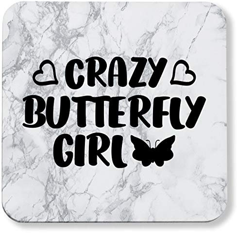 Hippowarehouse Crazy butterfly girl printed coaster gloss finish durable backing 9cm x 9cm 2 pack