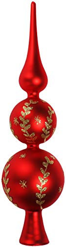 com-four® Christbaumspitze in rot, goldfarben, matt, Weihnachtsbaumspitze aus echtem Glas für Weihnachten, Tannenbaumspitze für den Christbaum, 30 cm