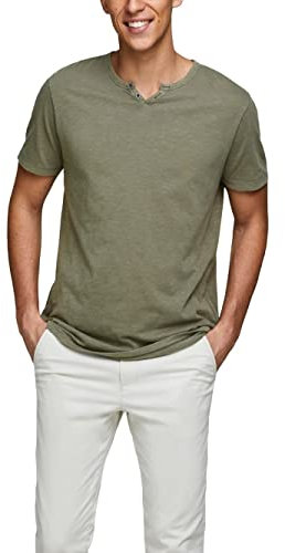 JACK & JONES Jjesplit Neck camiseta SS Camiseta, Verde (Dusky Green/Slim), M Hombres