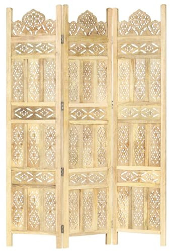 vidaXL Mangoholz Massiv Raumteiler 3-TLG. Handgeschnitzt Klappbar Trennwand Paravent Spanische Wand Umkleide Sichtschutz 120x165cm