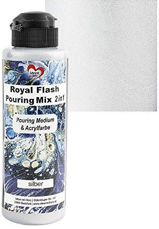 Ideen mit Herz Royal Flash Pouring Mix 2in1 | Pouring Medium & Metallic-Acrylfarbe mit Glitzer-Effekt | 180 ml | kein weiteres Mischen mit Fluid, Medium oder Silikonöl erforderlich (silber)