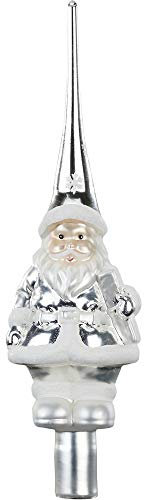 MAGIC Christbaumspitze Formspitze Weihnachtsmann 28cm Glas Santa Silber/weiß