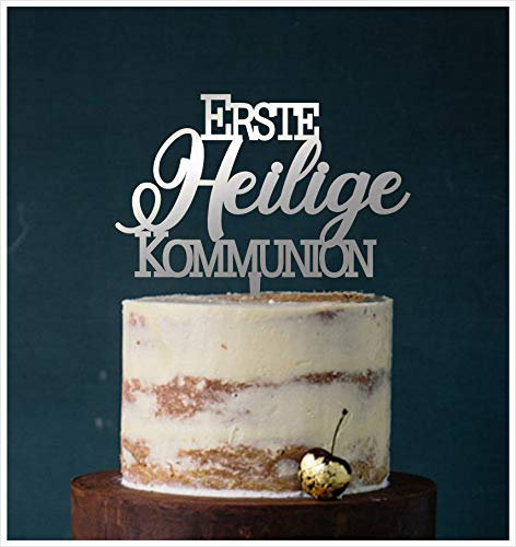 Manschin-Laserdesign Cake Topper Erste Heilige Kommunion,Tortenstecker, Tortenfigur Acryl, Hochzeit Wedding Hochzeitstorte (Spiegel Silber (Einseitig)) Art.Nr. 5091