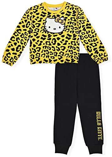Hello Kitty Girls Jogger Set 2 Piece Fleece Crew Neck Sweatshirt and Jogger Sweatpants (Leopard, 4T)