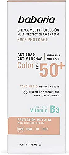 Babaria - Crema Hidratante con Color Multiprotección | Crema Solar Facial 50 con Color | Crema Solar Facial 50 | Crema Protectora Solar 50 Facial | Crema Antimanchas Facial Mujer