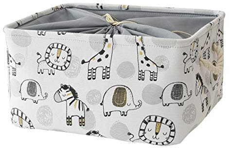 YFNHOME Aufbewahrungsbox Kinder, Wäschekorb Kinderzimmer mit Deckel Zusammenklappbare Korb mit Kordelzug Aufbewahrung Stoff Wäschekorb für Bad, Spielzimmer, Wohnzimmer (Mittel, Giraffe)