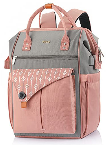 Rucksack Damen für Schule Laptop Rucksack 17,3 Zoll Schulrucksack Mädchen Teenager Daypack wasserdichte mit USB-Ladeanschluss Tablet für Universität, Reisen, Frauen Rosa