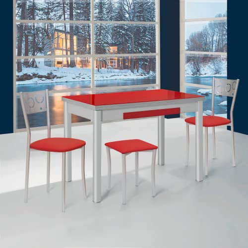 KITKAY Mesa de Cocina Pisa 90 x 50 cm de Cristal Extensible a 140 cm con Cajón - Muestra Cristal Rojo