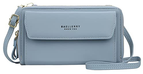 Damen Handytasche zum Umhängen Handy Umhängetasche PU Leder Damen Geldbeutel Klein Crossbody Tasche Handy mit Kartenfächer (Blau)