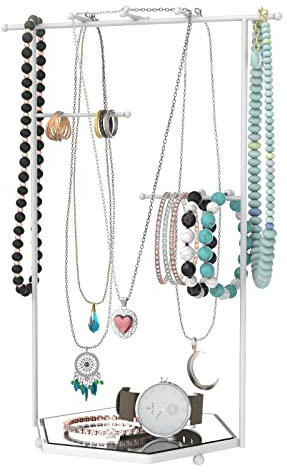 Mango Steam Tischspiegel Basis Schmuckturm Display Ständer für Armbänder, Halsketten, Creolen, Ringe (Hexagon, Weiß)