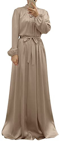 OBEEII Muslimisches Gebetskleid für Damen Elegant Cocktail Maxikleid - Muslim Kaftan Damen Ärmel des Bischofs Kleid Gebetskleidung für Frauen Sekt XL