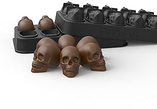 RoseFlower Stampo per Halloween a forma di teschio, 3D Cranio a Forma di Cubetto di Ghiaccio in Silicone Skull, con Mini Imbuto, Stampo da Forno, per Whisky, Cocktail e Gelatina, Torta Mousse #10