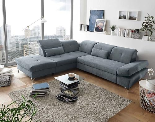 Froschkönig24 Melfi Ecksofa Polstergarnitur Sofagarnitur 275 x 245 cm Anthrazit, Ausführung:Links