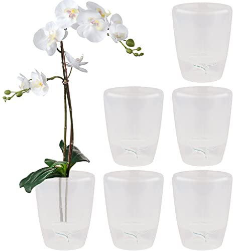 Santino 6er-Set Orchideentopf D 15cm.Selbstbewässernder Topf mit Dochtsystem und Wasserstandsanzeige für den Innenbereich (Transparent - 2L)