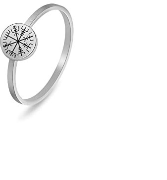 Amaxer Wikinger Kompass Vegvisir Ring für Frauen Edelstahl Helm der Ehrfurcht Aegishjalmur nordisches Symbol Fingerring Schmuck Geschenke (Vegvisir, 10), Edelstahl