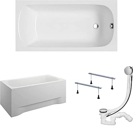 KOLMAN Badewanne CLASSIC Rechteck 160x70 mit AcrylSchürze, Ablaufgarnitur und Füßen Komplettset 4in1 Premium Original Acryl Wanne Siphon