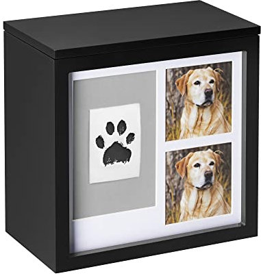 Navaris Urne Animaux de Compagnie - Urne pour Chien Chat avec Emplacement Photo 8x8 cm et kit Empreinte de Patte - Plaque funéraire personnalisée Animal