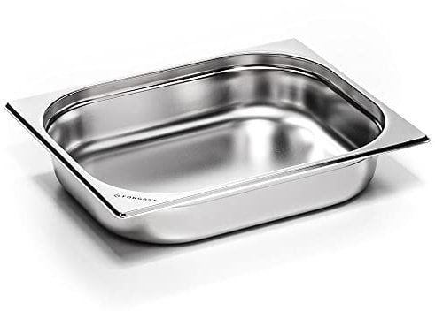 Forgast Edelstahl Behälter | GN 1/2 | 32,5x26,5x4 cm | Rostfreier Gastronormbehälter | für Chafing Dish, Bain Marie, Saladette | Spülmaschinengeeignet