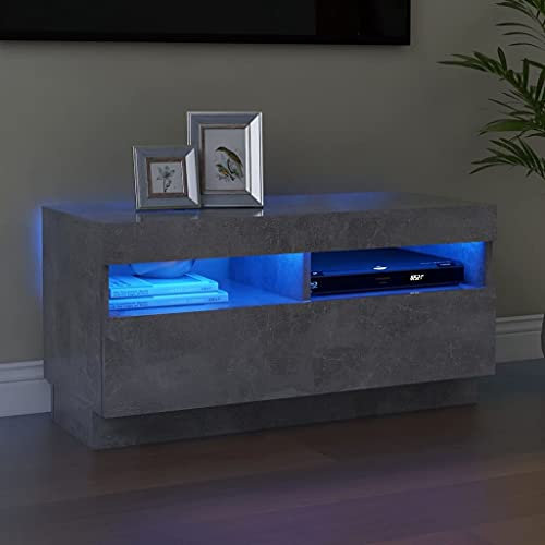 Puraday Mueble de TV con Luces LED Gris Hormigón 80x35x40 cm - Mesa Televisión para Salón con Amplio Espacio de Almacenamiento - Diseño Moderno y Práctico