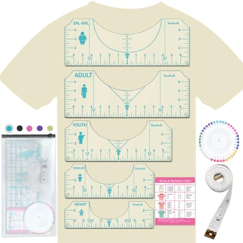 Vowlove T-Shirt Guide Ruler Alignment Tool for Centering Designs, All Sizes T-Shirt Measuring Tool for Heat Press Accessories, Left Chest Logo
