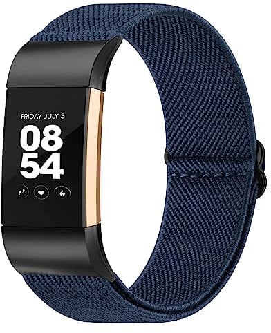 Oumida für Fitbit Charge 2 Armband für Damen Herren, Verstellbares Dehnbares Nylon Ersatz Armbänder NUR kompatibel mit Fitbit Charge 2 (Navy Blau)