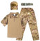 QIYUANT Enfant Ensembles Tactique Camo Été Airsoft Militaire Camouflage Combat Randonnée Chasse Camping Chemises pour Garçons Fille Homme Femme (T-Shirt + Pantalon + Casquette + Ceinture, 140)