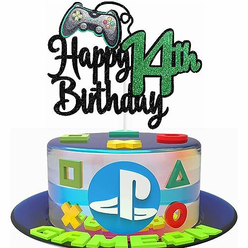 Kiwochy Geburtstag Videospiel Torten Deko Gaming Dekoration Happy 14th Birthday Tortendeko Videospiel Cupcake Topper Geburtstag Junge Videospiel Torten Deko für Spiel Thema Party Dekoration