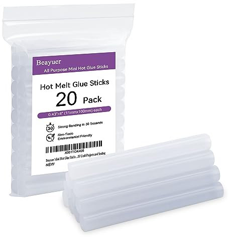 Beayuer Mini Hot Glue Sticks 11mm x 100mm 20 Pack for Most Small Hot Melt Glue Gun Clear Hot Melt Adhesive Sticks Perfect for DIY Craft Projects and Sealing