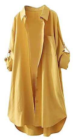 Elegant Blouse for Women - UK Long Sleeve Tunic Button Down Shirts Lapel Casual Dressy Longline Tops Office Work Tee Shirts Ladies Plain Basic Pullover Tops Yellow 3XL