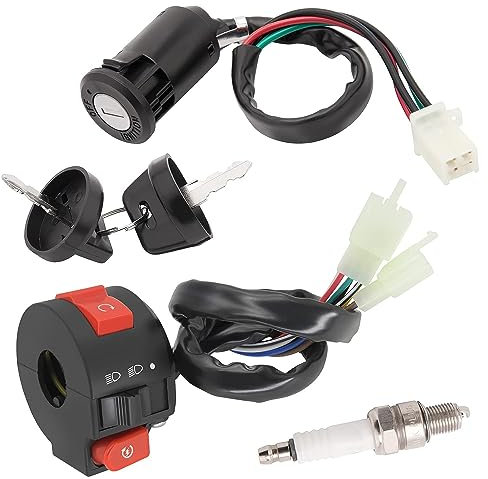 Greluma 4 Hilos Llave de interruptor de encendido con tapa+3 funciones de interruptor de arranque izquierdo + bujía para 50 cc 70 cc 90 cc 110 cc 125 cc 150 cc ATV 4 Wheeler Apollo Scooter partes