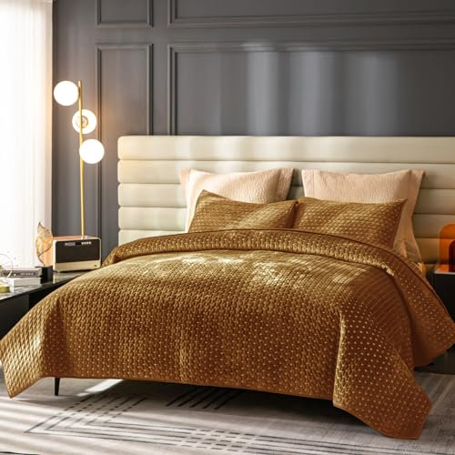 Rosecret Samt-Steppdecke für King-Size-Bett, luxuriöses Kreuzstich, gestreift, gestepptes Samt-Bettwäsche-Set, Übergröße, Tagesdecke mit gebürsteter Rückseite, ultraweich, gemütlich, warm für alle