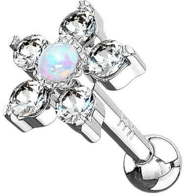 Taffstyle Piercing Echt 585 Gold Stab Stecker Ohrpiercing Cartilage Daith Ohr Tragus Helix Stud Rock Snug Knorpel Barbell Ohrring Kugel Perle Glitzer Strass Vintage Blume Kristall Opal Weißgold