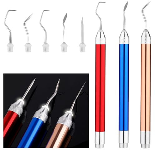3st Beleuchtete Jätungswerkzeuge für Vinyl, Vinyl Weeding Tools mit Licht in 3 Farben Entgitterwerkzeug mit Stiften und Haken, Entgitterwerkzeug Plotter zum DIY-Basteln von Silhouetten Kameen