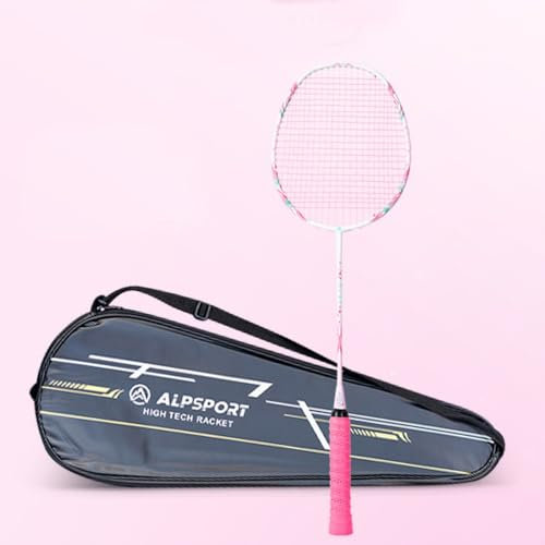 EZERKI Raquette de badminton pour femme (y compris sac de raquette et corde), 4U, 11,3 kg entièrement en fibre de carbone pour femme (1 pièce, rose)
