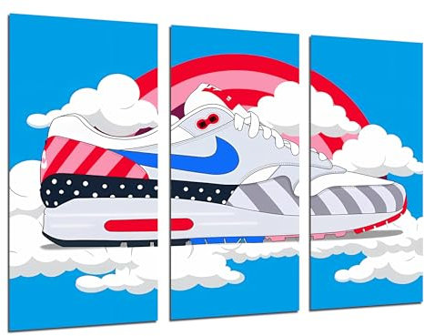 Cuadros Cámara Set mit 3 Wanddekorationen, modernes Wohnzimmer, Schlafzimmer, Zimmer, Hausschuhe Nike Air Max, 97 x 62 cm