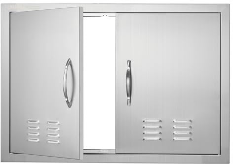 VEVOR Puerta de Acceso a Barbacoa 762 x 533 x 46 mm Puerta de Cocina Exterior Doble Puerta Empotrada de Acero Inoxidable con Manija para Isla de Barbacoa, Estación de Parrilla, Armario Exterior