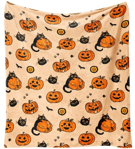 Yiyhuxf Halloween-Decke, Herbst-Halloween, schwarze Katzen, Kürbisse, Fledermäuse, Spinnen, Fleece-Decken, für Damen, Flanell-Überwurfdecke für Zuhause, Wohnzimmer, Couch, Bett, Stuhl oder Wohnheim,
