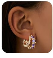Mesovor Goldene Doppel Creolen Ohrringe für Damen, 14K Vergoldete Farbige Zirkonia Creolen Ohrringe, Gold Earrings, Schmuck Geschenke (Lila)