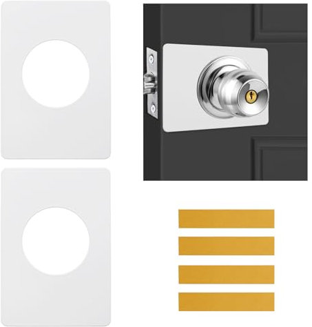 UFURMATE Door Reinforcement Plate, 2Pcs Door Lock Repair Panel Stainless Steel Door Hole Cover Adhesive Doorknob Plates for Preventing Door Lock Loose (White)