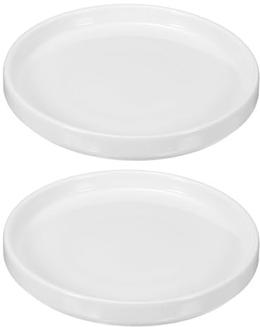 M METERXITY Lot de 2 Soucoupe en Céramique, 5,4 Pouces Od Soucoupes Rondes pour Pots de Fleurs d'Intérieur/Extérieur, Plateau de Drainage en Céramique [Blanc]