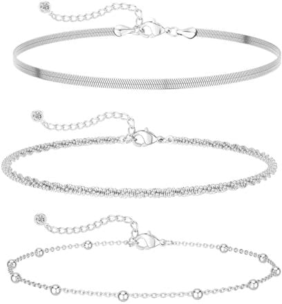 3 pezzi Bracciale da donna, set di braccialetti in argento, bracciale glitterato da donna, bracciale a catena impilabile regolabile per donne e ragazze, regalo di gioielli per la madre