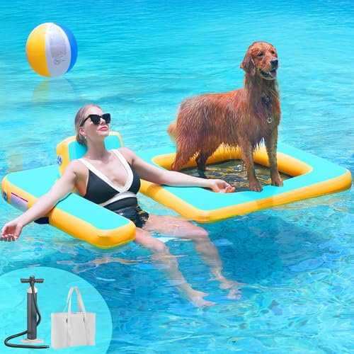 Innovativer aufblasbarer Hundepool Schwimmer mit Sitz – strapazierfähiges PVC-Wasserfloß für Erwachsene & Hunde – genießen Sie gemeinsam Wasserspaß – 109,8 kg Kapazität – tragbare schwimmende Lounge